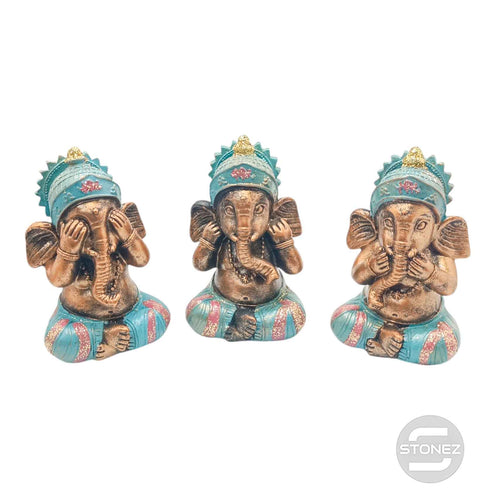 600102806 Juego 3 Figura Ganesha En Resina 11 Cms Aprox VER OIR CALLAR