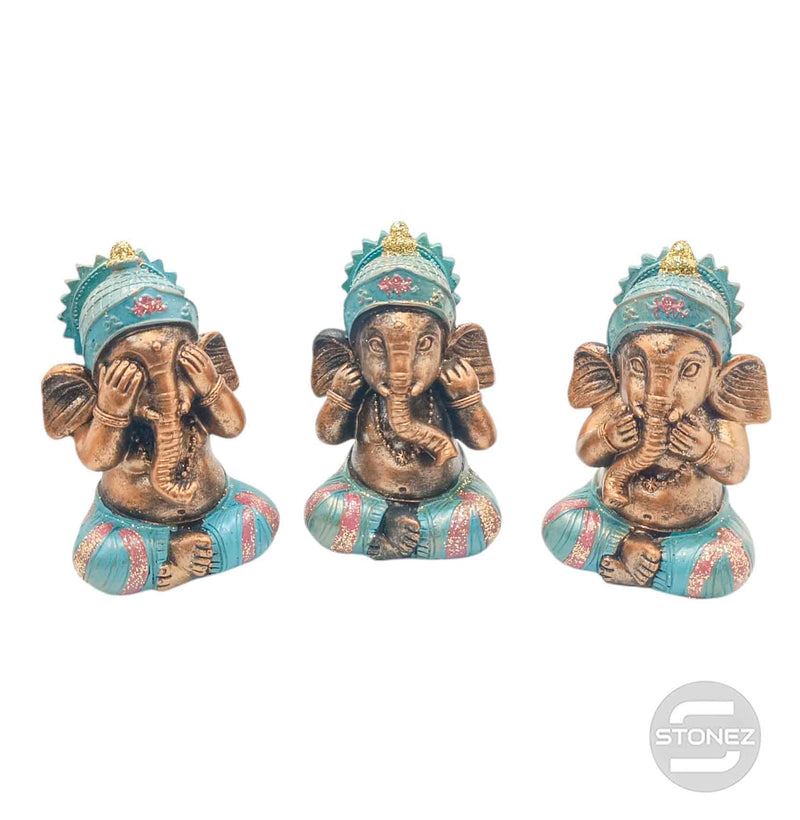 Carregue a imagem no visualizador da galeria, 600102806 Juego 3 Figura Ganesha En Resina 11 Cms Aprox VER OIR CALLAR
