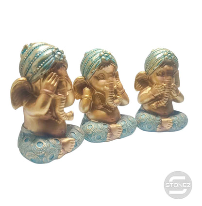 600102806B Juego 3 Figura Ganesha En Resina 11 Cms Aprox VER OIR CALLAR - stonez