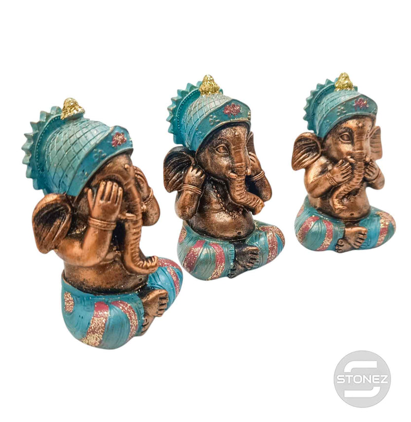 Carregue a imagem no visualizador da galeria, 600102806 Juego 3 Figura Ganesha En Resina 11 Cms Aprox VER OIR CALLAR
