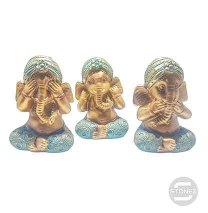 600102806B Juego 3 Figura Ganesha En Resina 11 Cms Aprox VER OIR CALLAR - stonez