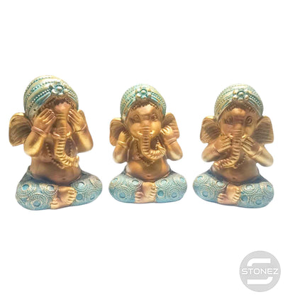 600102806B Juego 3 Figura Ganesha En Resina 11 Cms Aprox VER OIR CALLAR - stonez