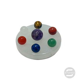 600102812 Juego 7 Chakras Disco Cuarzo Blanco Grabado Metatron 5,5 Cms Aprox