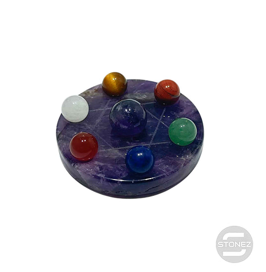 600102812 Juego 7 Chakras Disco Amatista Grabado Metatron 5,5 Cms Aprox