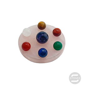 600102812 Juego 7 Chakras Disco Cuarzo Rosa Grabado Metatron 5,5 Cms Aprox