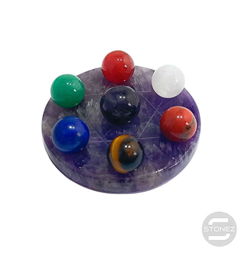 600102813 Juego 7 Chakras Disco Amatista Grabado Metatron 6,5 Cms Aprox