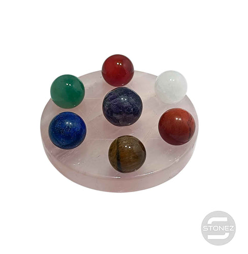 600102813 Juego 7 Chakras Disco Cuarzo Rosa Grabado Metatron 6,5 Cms Aprox