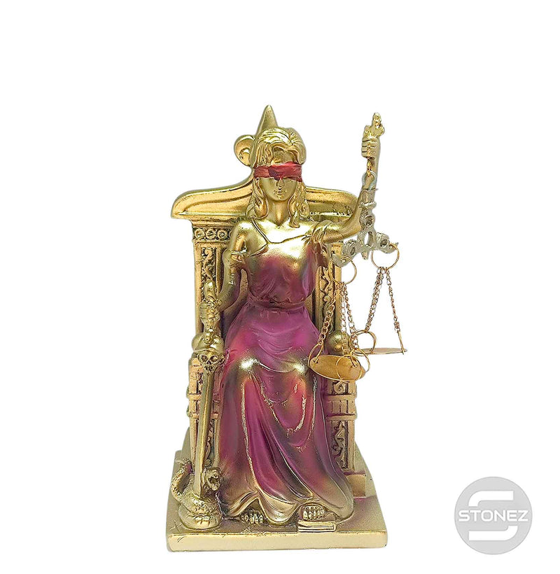 Cargue la imagen en el visor de la galería, 600102860 Figura En Resina Diosa De La Justicia Sentada  19 Cms Aprox  Bronce/Rosa
