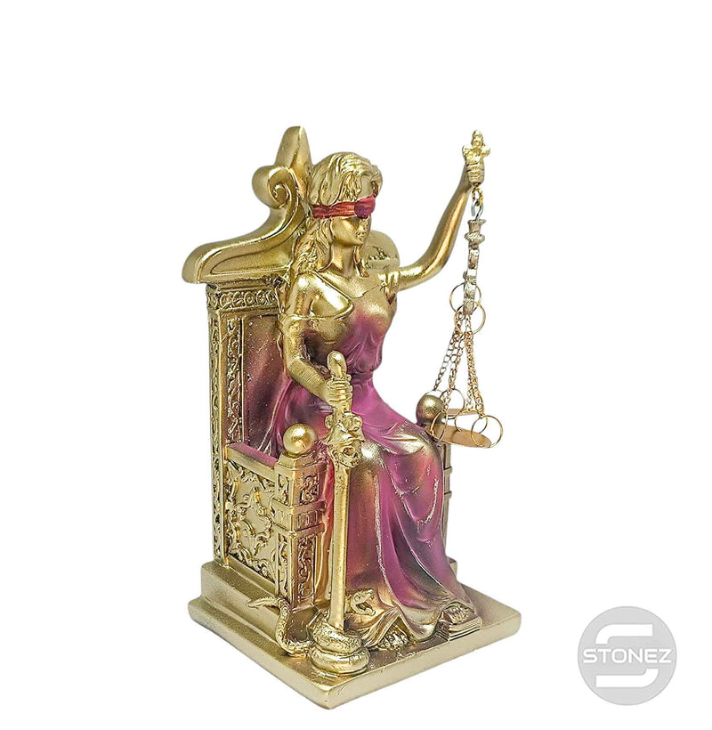 Cargue la imagen en el visor de la galería, 600102860 Figura En Resina Diosa De La Justicia Sentada  19 Cms Aprox  Bronce/Rosa
