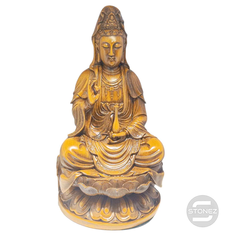 Load image into Gallery viewer, 600102897 Figura En Resina Quan Yin Imitación Madera 36 Cms Apox Color Madera
