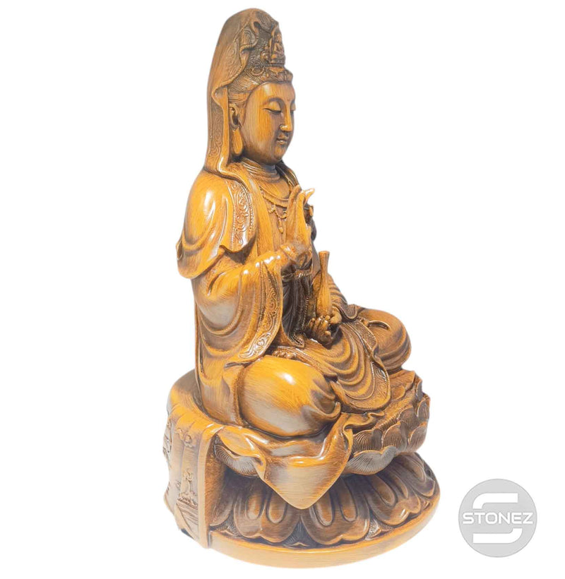 Load image into Gallery viewer, 600102897 Figura En Resina Quan Yin Imitación Madera 36 Cms Apox Color Madera
