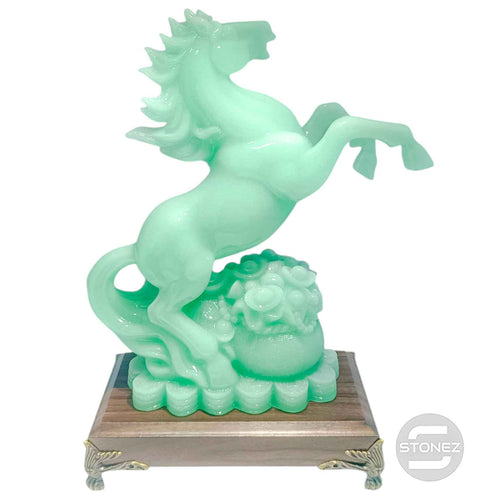 600102899 Figura En Resina Caballo Imitación Jade 33 Cms Apox Color Verde