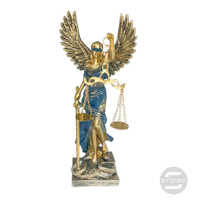 Cargue la imagen en el visor de la galería, 600102911 Figura En Resina Diosa De La Justicia Con Alas 29 Cms Apox Color Azul
