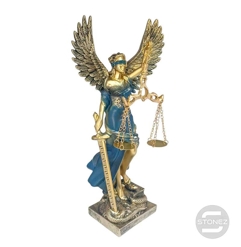 Cargue la imagen en el visor de la galería, 600102911 Figura En Resina Diosa De La Justicia Con Alas 29 Cms Apox Color Azul
