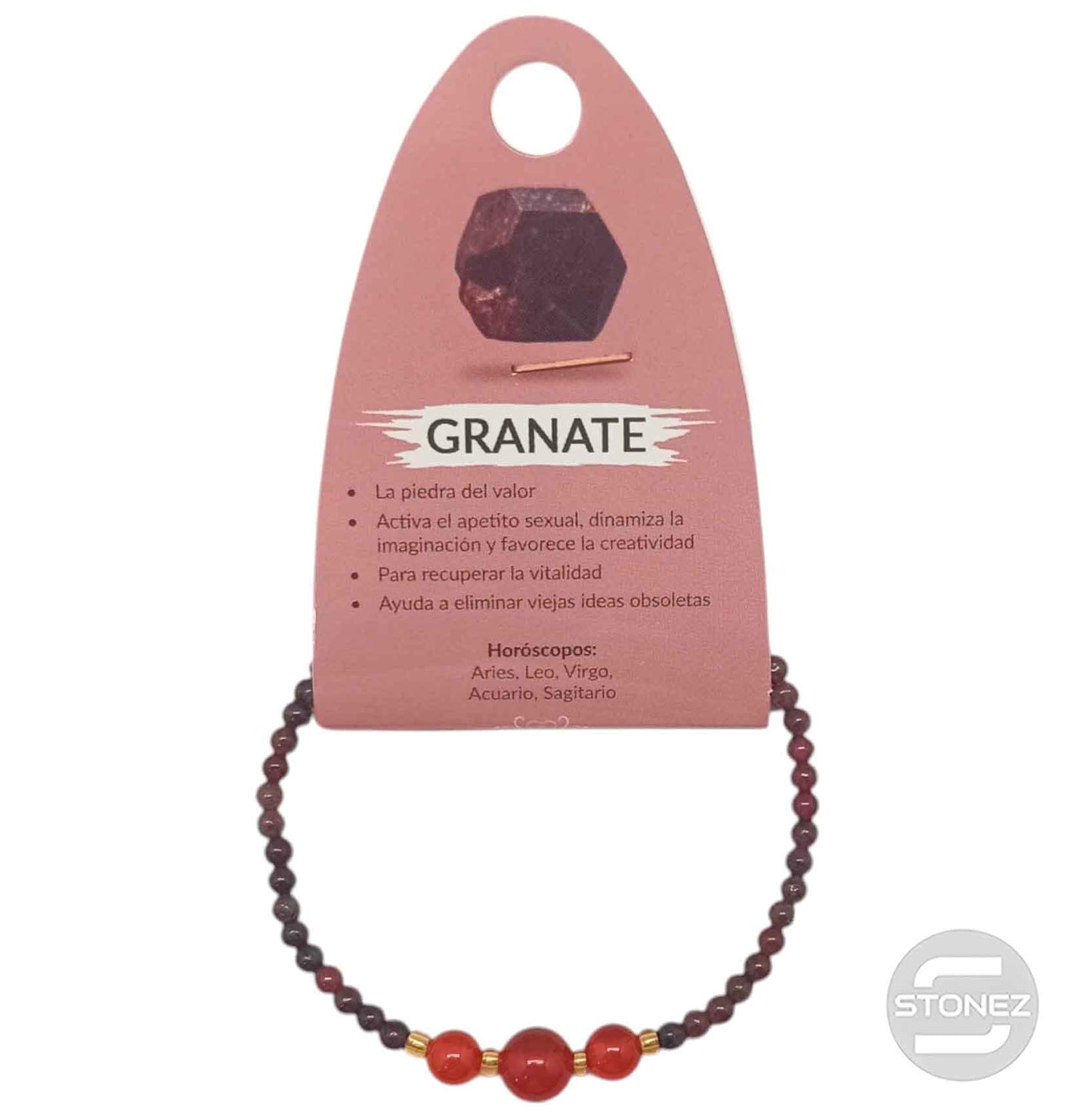 600103245 Pulsera Piedra Natura Granate Y Carneola 3 mm