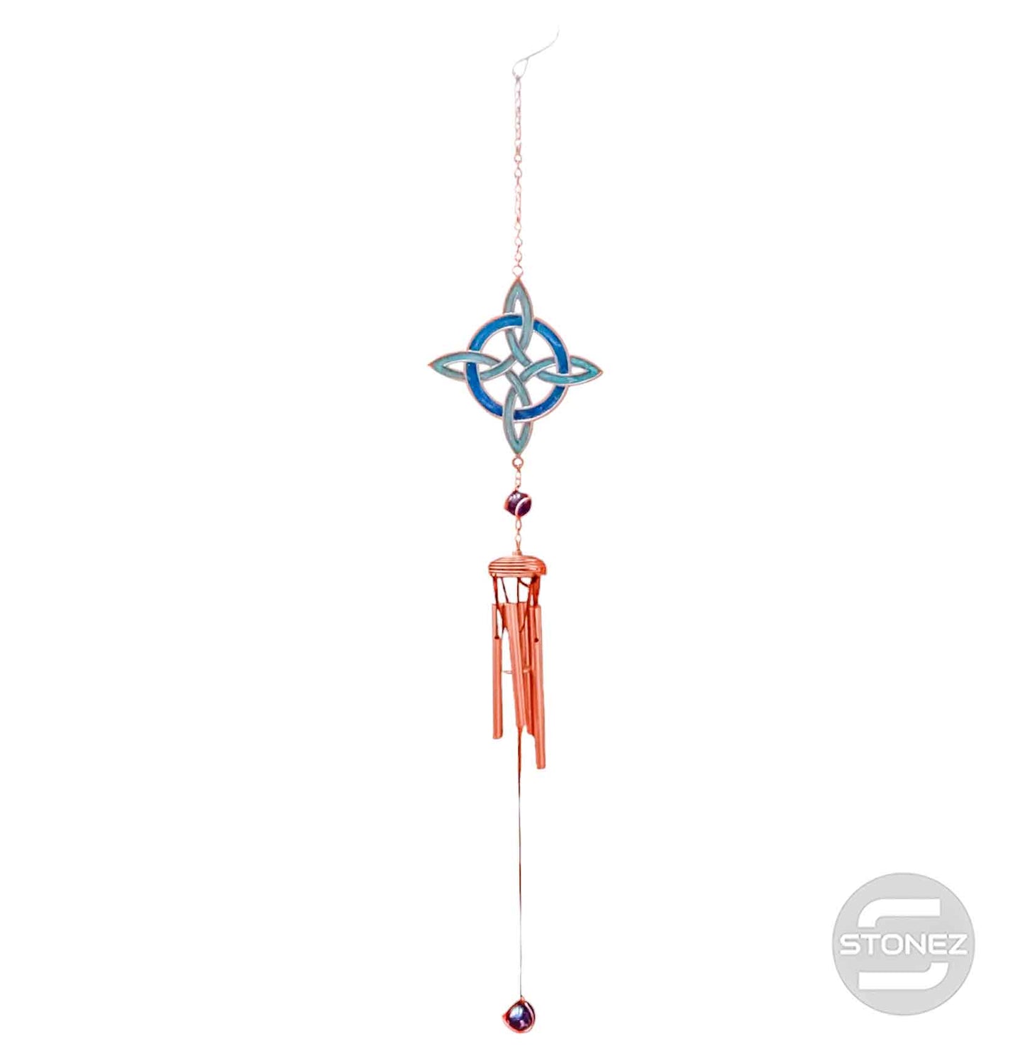 600103314-01 Campana De Viento Nudo De Bruja En Cristal 67 Cms Aprox Azul