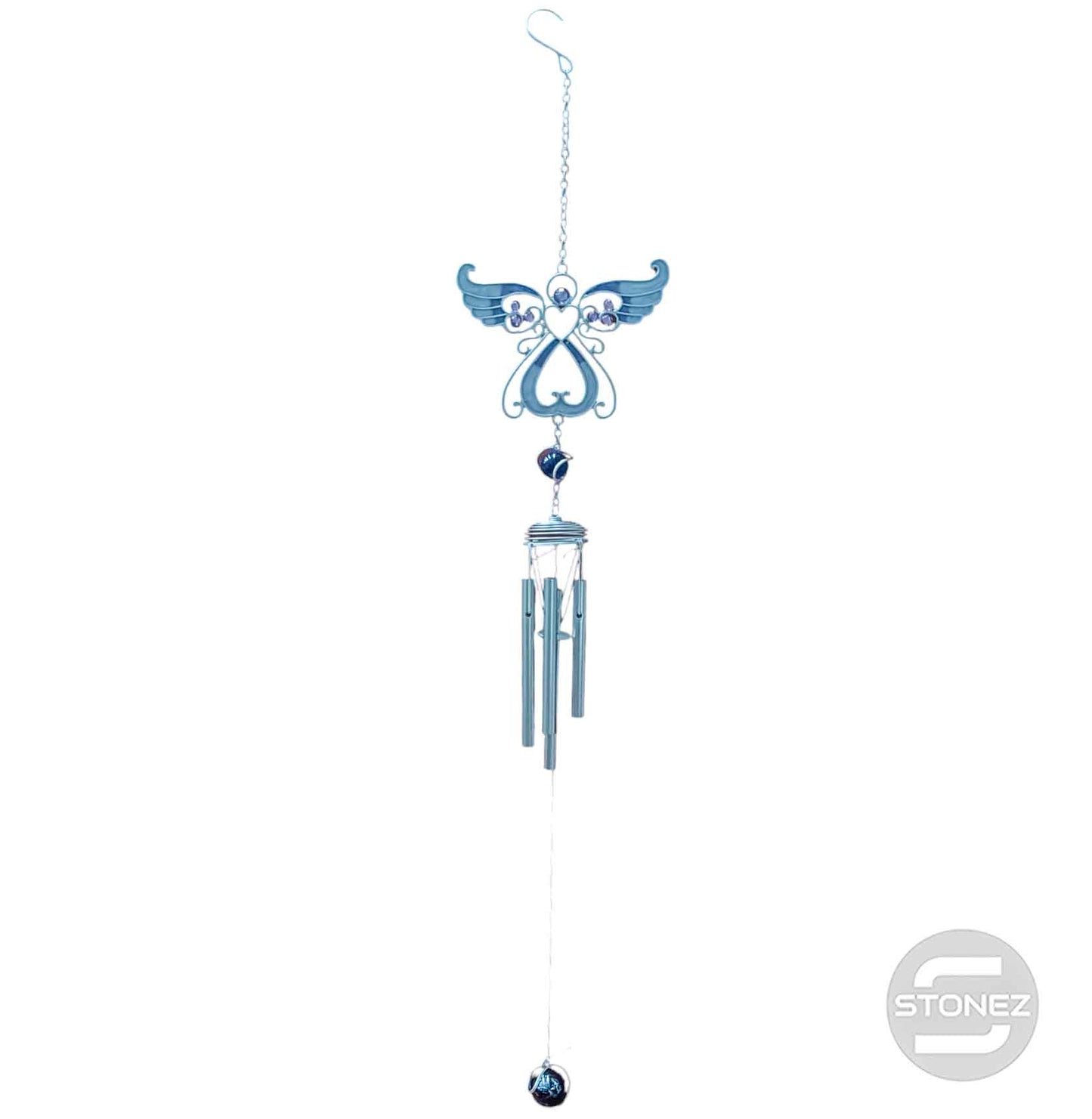 600103315-01 Campana De Viento Ángel En Cristal 67 Cms Aprox Color Morado