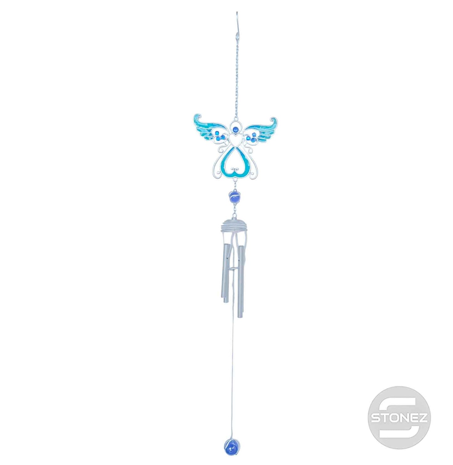 600103315-02 Campana De Viento Ángel En Cristal 67 Cms Aprox Color Azul
