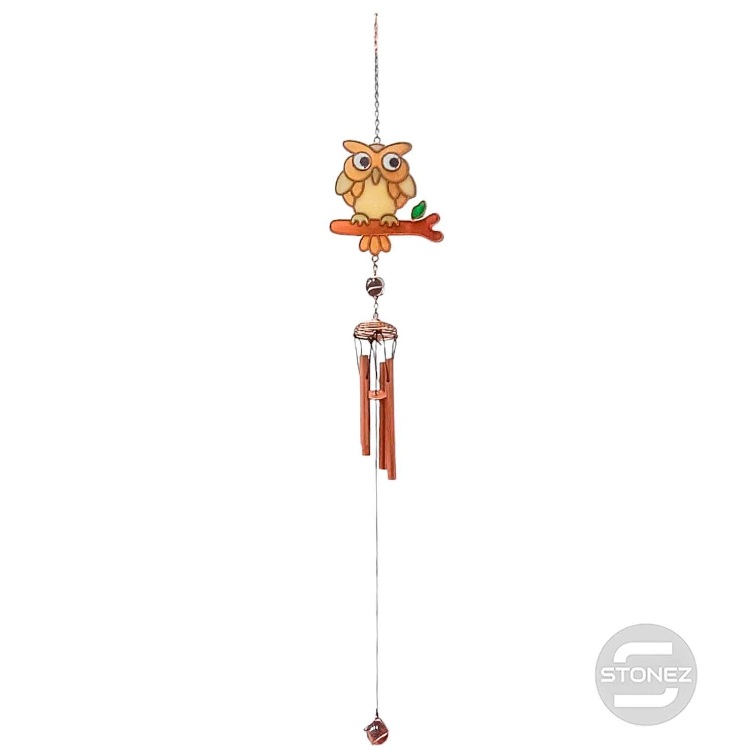 600103316-01 Campana De Viento Buho Cristal 67 Cms Aprox Amatillo