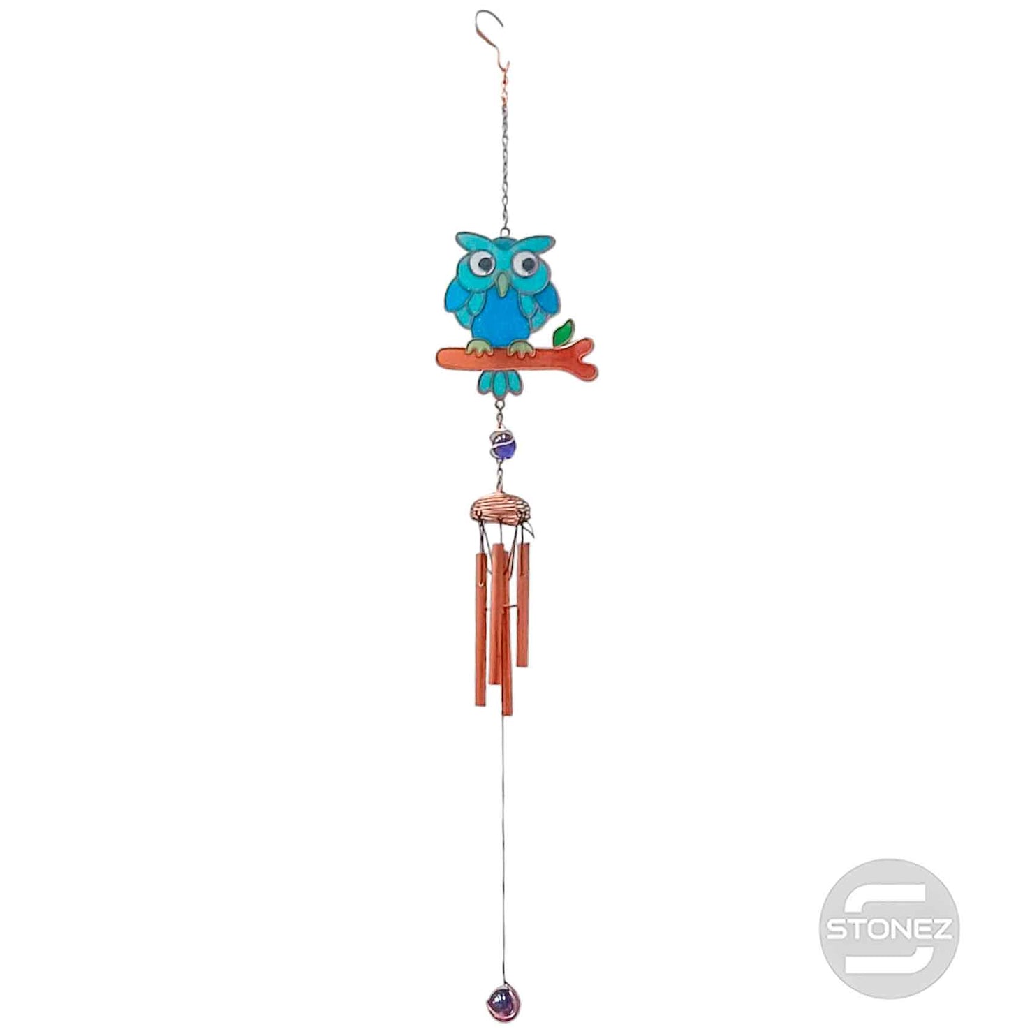 600103316-02 Campana De Viento Buho Cristal 67 Cms Aprox Azul