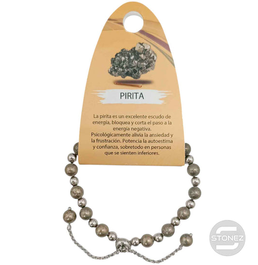 600103330 Pulsera Ajustable Piedra Natural 6 mm Pirita Y Bolas De Acero 4 mm