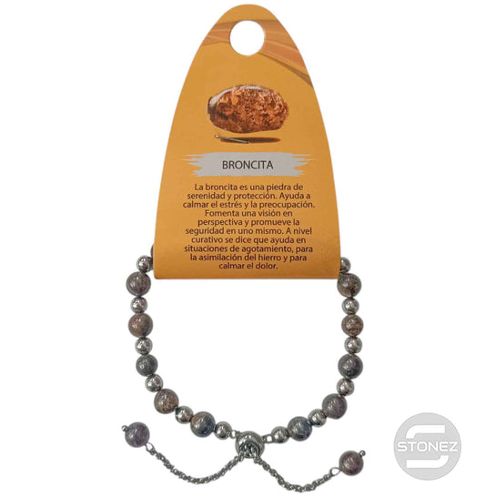 600103332 Pulsera Ajustable Piedra Natural 6 mm Broncita Y Bolas De Acero 4 mm