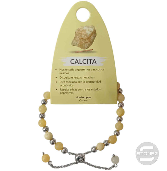 600103336 Pulsera Ajustable Piedra Natural 6 mm Calcita Y Bolas De Acero 4 mm