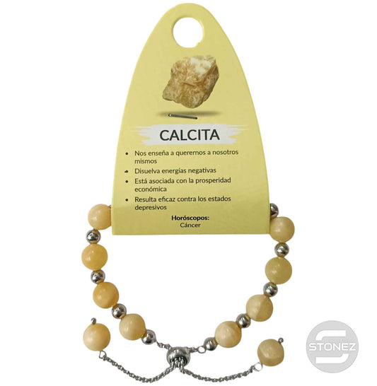 600103337 Pulsera Ajustable Piedra Natural 8 mm Calcita Y Bolas De Acero 4 mm