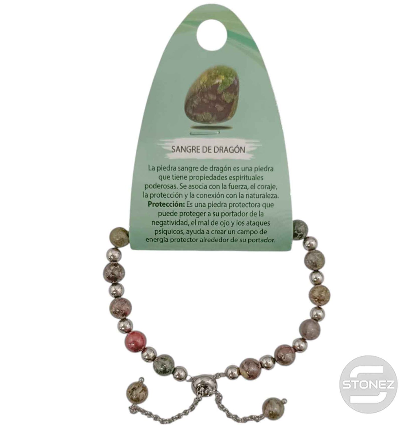 600103338 Pulsera Ajustable Piedra Natural 6 mm Sangre De Dragon Y Bolas De Acero 4 mm