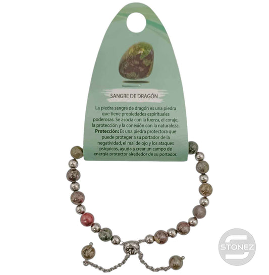 600103338 Pulsera Ajustable Piedra Natural 6 mm Sangre De Dragon Y Bolas De Acero 4 mm