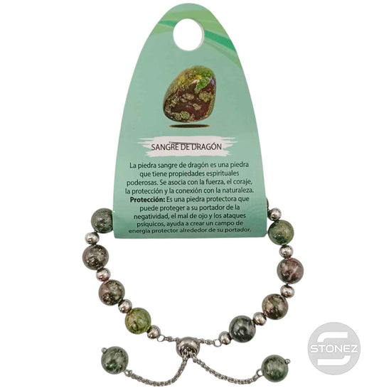 600103339 Pulsera Ajustable Piedra Natural 8 mm Sangre De Dragon Y Bolas De Acero 4 mm