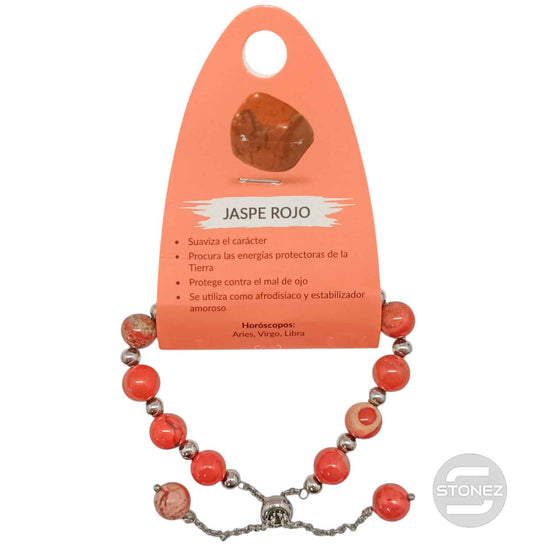600103341 Pulsera Ajustable Piedra Natural  8 mm Jaspe Rojo Y Bolas De Acero 4mm