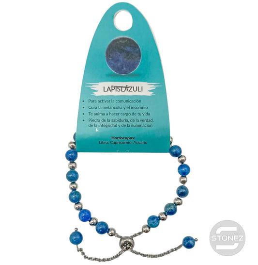 600103342 Pulsera Ajustable Piedra Natural 6 mm Lapislazuli Y Bolas De Acero 4 mm