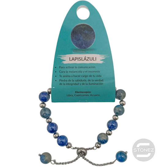 600103343 Pulsera Ajustable Piedra Natural 8 mm Lapislazuli Y Bolas De Acero 4 mm