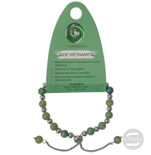 600103346 Pulsera Ajustable Piedra Natural 6 mm Jade Vietnamita Y Bolas De Acero 4 mm