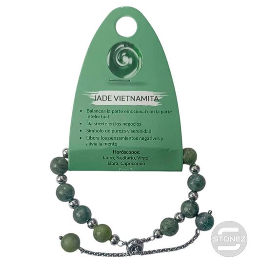 600103347 Pulsera Ajustable Piedra Natural 8 mm Jade Vietnamita Y Bolas De Acero 4 mm