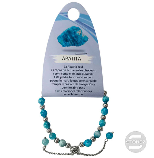 600103350 Pulsera Ajustable Piedra 6 mm Apatita Y Bolas De Acero 4 mm