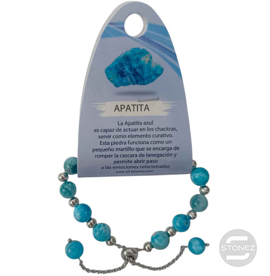 600103351 Pulsera Ajustable Piedra 8 mm Apatita Y Bolas De Acero 4 mm