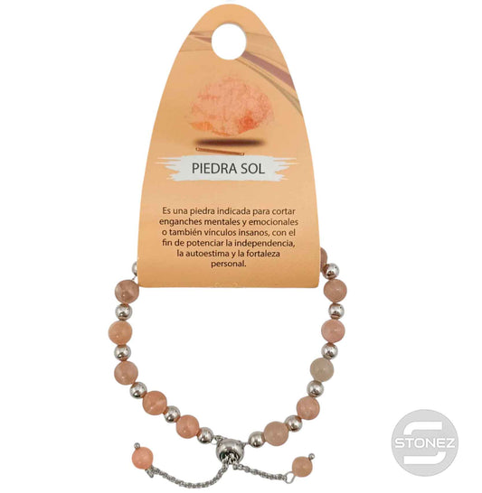 600103354 Pulsera Ajustable Piedra Natural 6 mm Piedra Sol Y Bolas De Acero 4 mm
