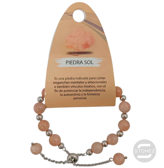 600103355 Pulsera Ajustable Piedra Natural 8 mm Piedra Sol Y Bolas De Acero 4 mm