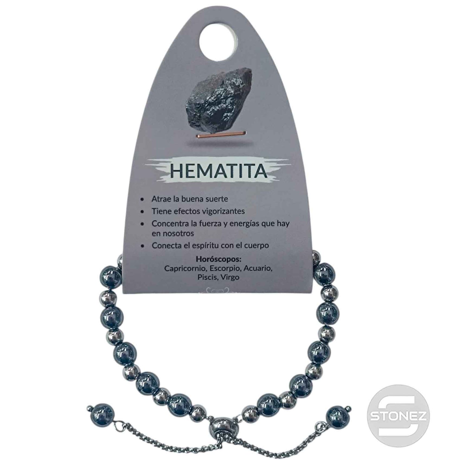 600103356 Pulsera Ajustable Piedra Natural 6 mm Hematite Y Bolas De Acero 4 mm