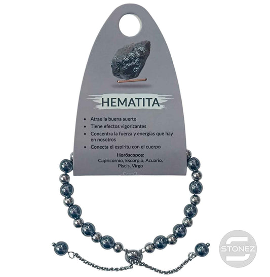 600103356 Pulsera Ajustable Piedra Natural 6 mm Hematite Y Bolas De Acero 4 mm