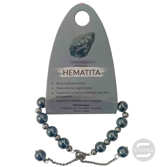 600103357 Pulsera Ajustable Piedra Natural 8 mm Hematite Y Bolas De Acero 4 mm