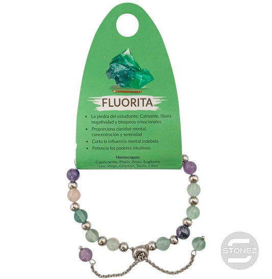 600103362 Pulsera Ajustable Piedra Natural 6 mm Fluorita Y Bolas De Acero 4 mm