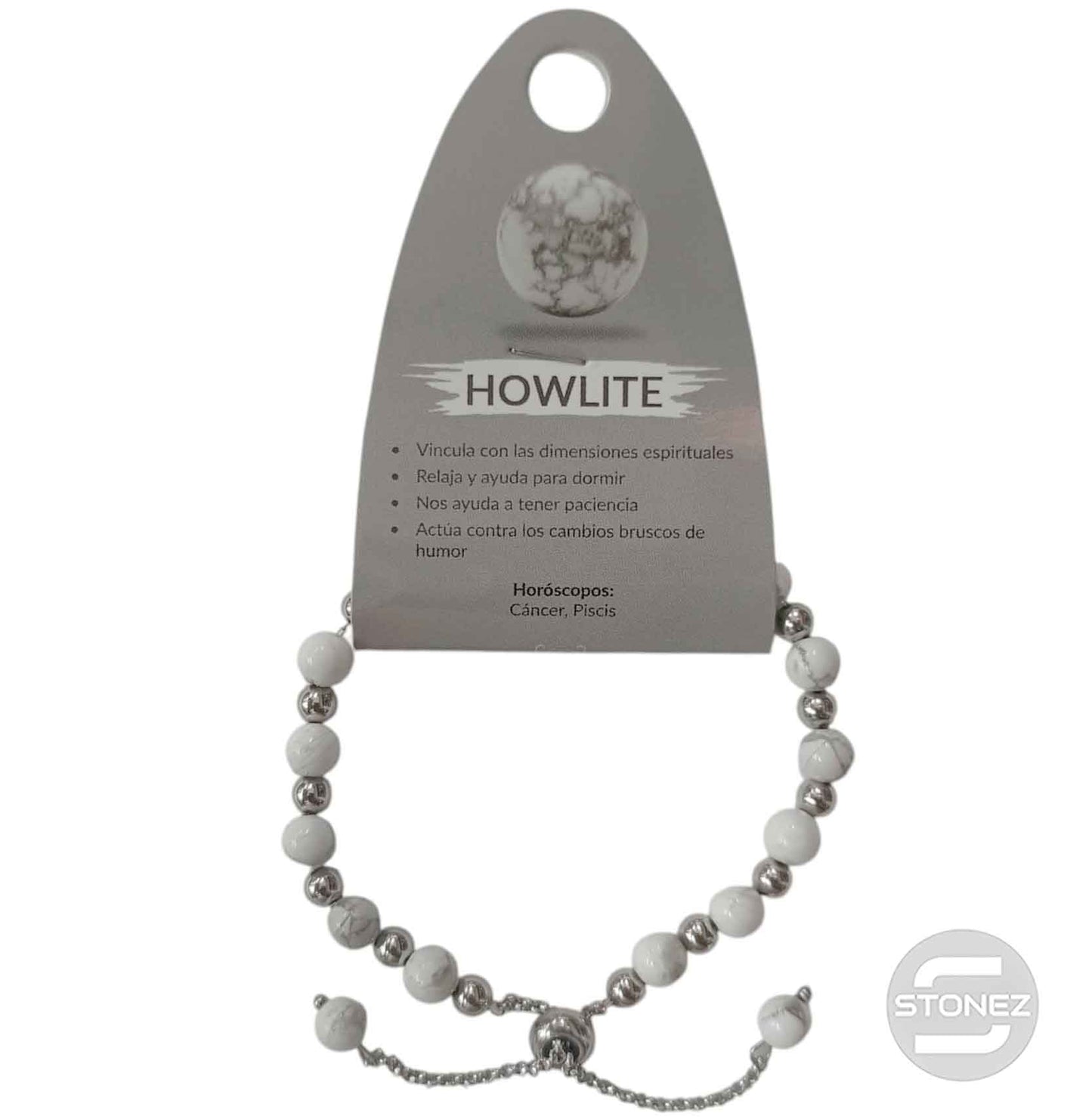 600103364 Pulsera Ajustable Piedra Natural 6 mm Howlite Y Bolas De Acero 4 mm
