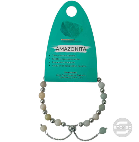 600103366 Pulsera Ajustable Piedra Natural 6 mm Amazonita Y Bolas De Acero 4 mm