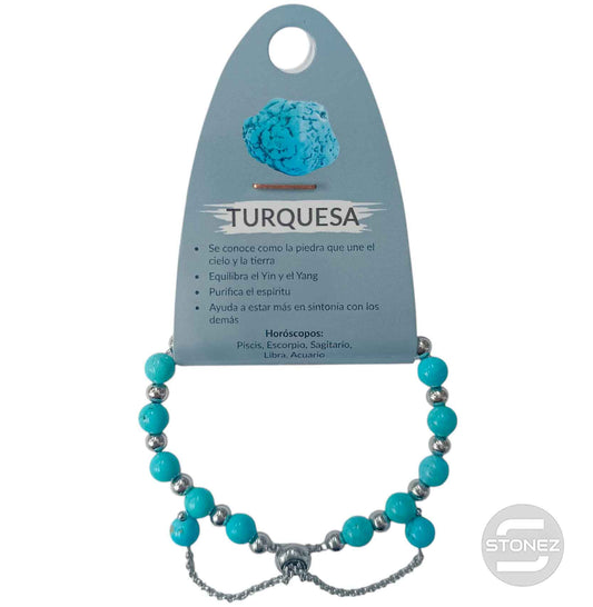 600103374 Pulsera Ajustable Piedra 6 mm Turquesina Y Bolas De Acero 4 mm