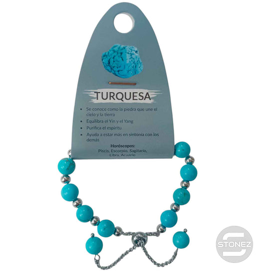 600103375 Pulsera Ajustable Piedra 8 mm Turquesina Y Bolas De Acero 4 mm