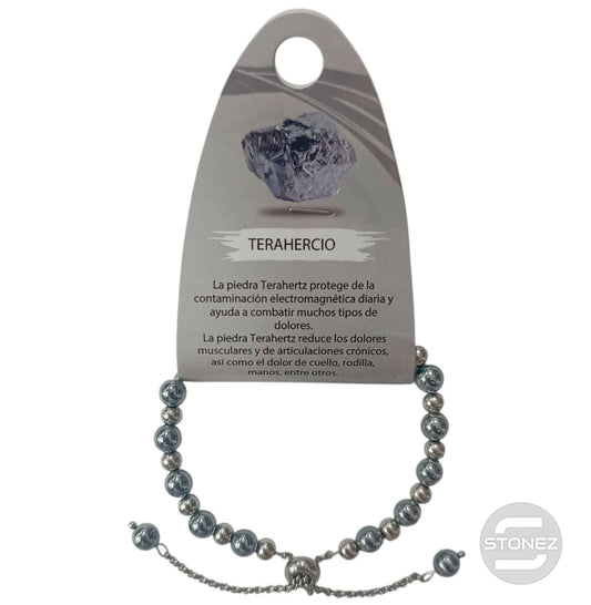 600103376 Pulsera Ajustable Piedra Natural 6 mm Terahercio Y Bolas De Acero 4 mm