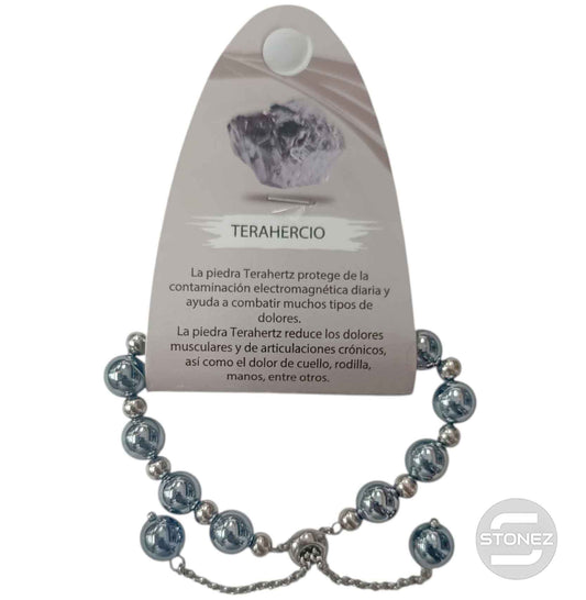 600103377 Pulsera Ajustable Piedra Natural 8 mm Terahercio Y Bolas De Acero 4 mm